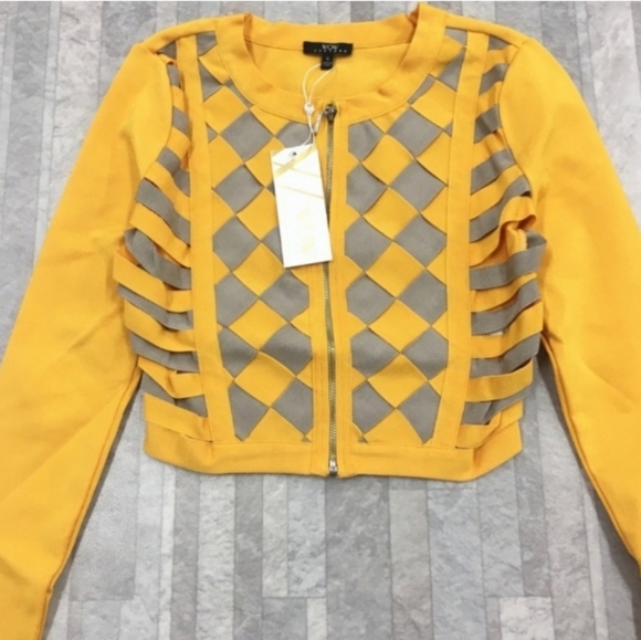 WoW Couture Zip Front Checkered Cropped Side Cutout Jacket Top 90s Y2K Clubwear - Picture 9 of 9